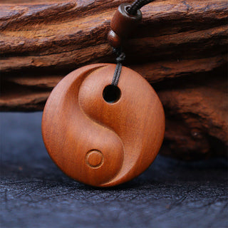 Buddha Gift Lightning Struck Jujube Wood Yin Yang Luck Protection Necklace Pendant