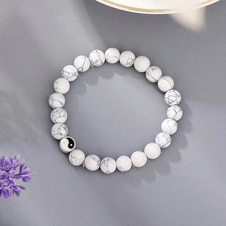 Buddha Gift 3pcs Natural White Turquoise Frosted Stone Bead Yin Yang Wealth Bracelet