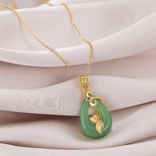 Buddha Gift Jade Oval Pattern Blessing Fortune Necklace Pendant