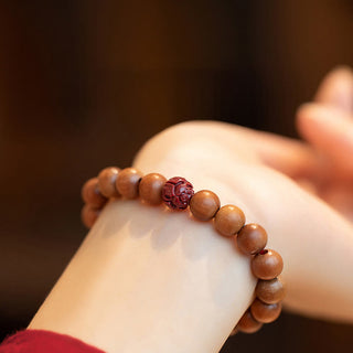 Buddha Gift Peach Wood Lotus Cinnabar Luck Wealth Bracelet