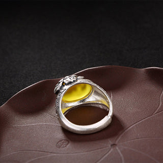 Buddha Gift Citrine Lotus Blessing Protection Adjustable Ring