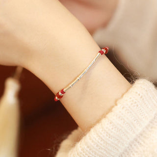 Buddha Gift 925 Sterling Silver Bamboo White Agate Red Agate Bead Protection String Braided Bracelet