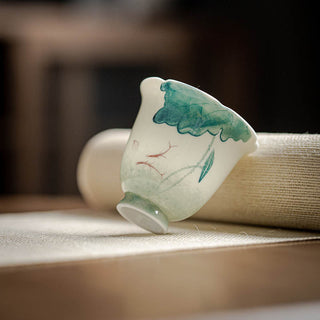 Buddha Gift Koi Fish Lotus Leaf Pattern Ceramic Teacup Kung Fu Tea Cup 65ml