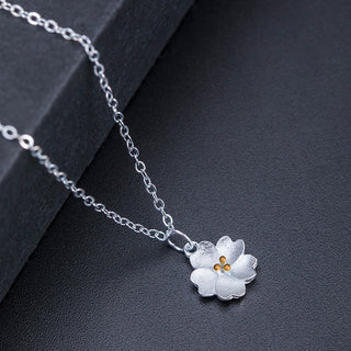 Buddha Gift 925 Sterling Silver Cherry Blossom Flower Blessing Necklace Pendant