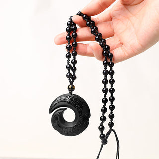 Buddha Gift Natural Black Obsidian Ice Obsidian Strength Necklace Pendant
