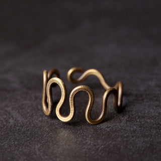 Buddha Gift Simple Curved Brass Design Copper Luck Wealth Adjustable Ring