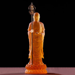 Buddha Gift Handmade Ksitigarbha Bodhisattva Figurine Liuli Crystal Art Piece Serenity Statue Home Decoration