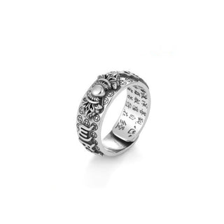 Buddha Gift Tibetan 990 Sterling Silver Om Mani Padme Hum PiXiu Dorje Vajra Heart Sutra Engraved Wealth Ring
