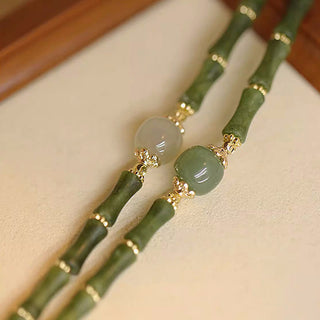 Buddha Gift 14K Copper Plated Peridot Hetian Jade Bamboo Pattern Luck Bracelet