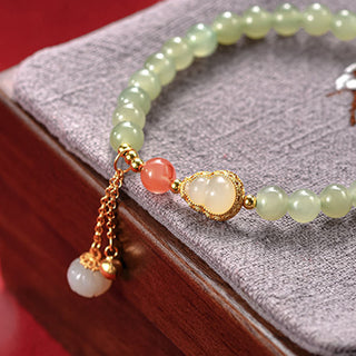 Buddha Gift 925 Sterling Silver Hetian Jade Gourd Lotus Abundance Luck Bracelet