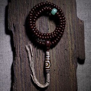 Buddha Gift Natural Tibet 108 Mala Beads Purple Bodhi Seed Three-eyed Dzi Bead Copper Dorje Harmony Bracelet