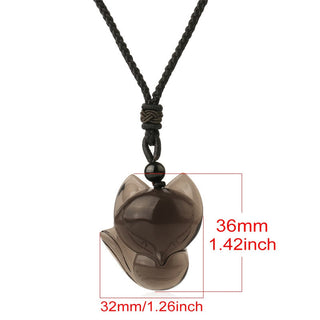 Buddha Gift Natural Black Obsidian Tiger Eye Ice Obsidian Fox Pendant Amulet Necklace
