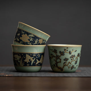 Buddha Gift Butterfly Flower Lotus Koi Fish Plum Blossom Ceramic Teacup Kung Fu Tea Cup 100ml