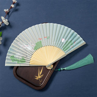 Buddha Gift Lotus Begonia Flower Jasmine Handheld Bamboo Folding Fan 21cm