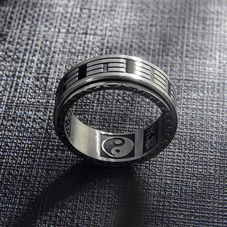 Buddha Gift Bagua Yin Yang Titanium Steel Balance Rotatable Ring