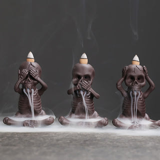 Buddha Gift Little Skull Ghost Purple Clay Backflow Smoke Fountain Peace Incense Burner Decoration