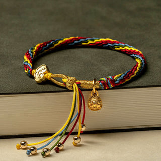 Buddha Gift Gold Swallowing Beast Family Luck Reincarnation Knot Colorful String Bracelet