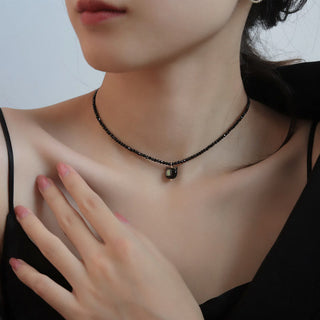 Buddha Gift Black Spinel Cute Cat Motivate Choker Necklace
