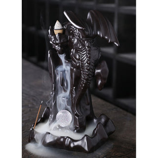 Buddha Gift Nordic Dragon Ceramic Backflow Smoke Fountain Meditation Healing Incense Burner Led Ball Decoration