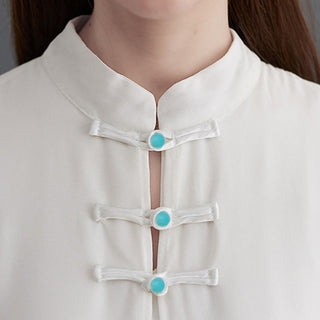 Buddha Gift 2Pcs Frog-Button Long Sleeve Midi Dress Wide Leg Pants Chiffon Zen Women's Set