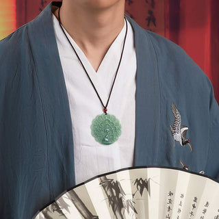 Buddha Gift Natural Jade Peacock Luck Prosperity Necklace Pendant