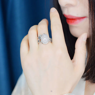 Buddha Gift 990 Sterling Silver Natural Chalcedony Plum Positive Harmony Ring