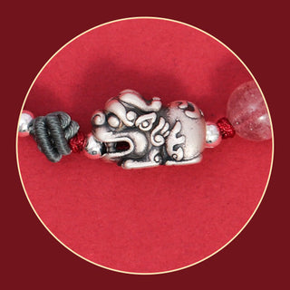 Buddha Gift 999 Sterling Silver PiXiu Strawberry Quartz Bead Wealth Luck Braided Bracelet