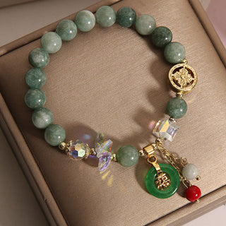 Buddha Gift Strawberry Quartz Jade Fu Character Charm Healing Bracelet