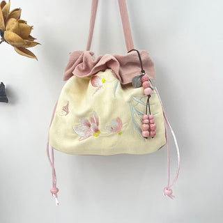Buddha Gift Suzhou Embroidery Lotus Epiphyllum Magnolia Cotton Linen Tote Crossbody Bag Shoulder Bag Handbag