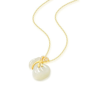Buddha Gift Natural Hetian White Jade Luck Money Bag Necklace Pendant