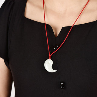 Buddha Gift Yin Yang White Jade Cyan Jade Protection Blessing Necklace String Pendant