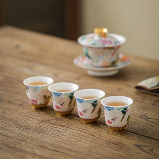 Buddha Gift Dragon Phoenix Flowers Ceramic Teacup Kung Fu Tea Cup 50ml