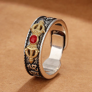 Buddha Gift Tibetan Om Mani Padme Hum Red Agate Dorje Vajra Design Wisdom Ring