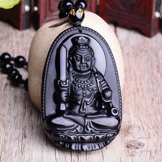 Buddha Gift Chinese Zodiac Obsidian Buddha Amulet Protection Pendant Necklace