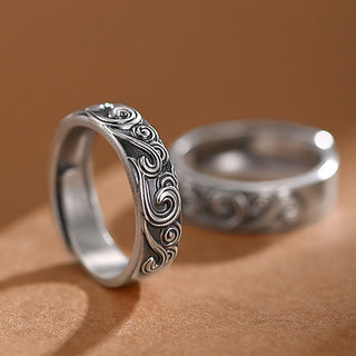 Buddha Gift 999 Sterling Silver Auspicious Clouds Engraved Blessing Adjustable Ring