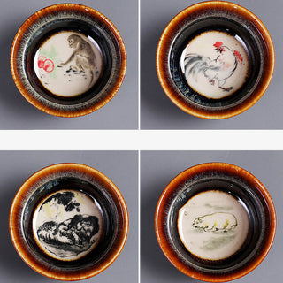 Buddha Gift 12 Chinese Zodiac Pattern Ceramic Teacup Kung Fu Jian Chinese Zhan Tea Cup 73ml