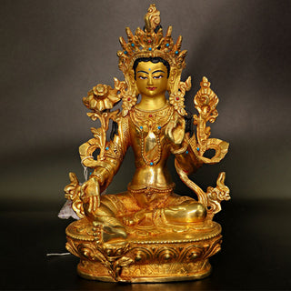 Buddha Gift Bodhisattva Tara Chenrezig Four-armed Avalokitesvara Protection Copper Gold Plated Statue Decoration