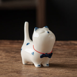 Buddha Gift Mini Lucky White Cat Kitten Tea Pet Ceramic Home Desk Figurine Decoration