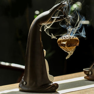 Buddha Gift Led Buddha Hand Backflow Smoke Fountain Healing Ceramic Stick Incense Burner Decoration