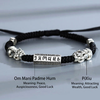Buddha Gift Double PiXiu Feng Shui Copper Coin Om Mani Padme Hum String Bracelet