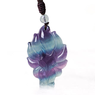 Buddha Gift Natural Fluorite Gold Sheen Obsidian Fox Pendant Protection Necklace
