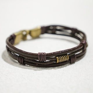 Buddha Gift Vintage Leather Wrist Band Brown Rope Layered Bracelet Bangle