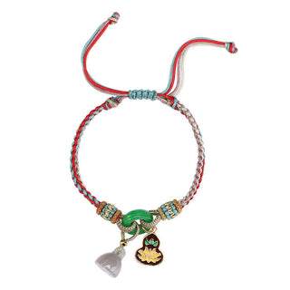 Buddha Gift Colorful Rope Chalcedony Lotus Jade Peace Buckle Harmony Gourd Charm Bracelet