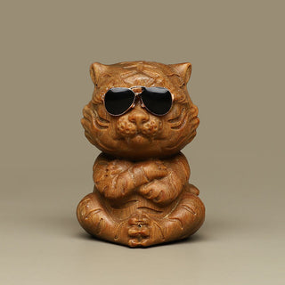 Buddha Gift Small Green Sandalwood Tiger Engraved Positive Desk Decorations