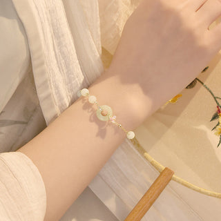 Buddha Gift 925 Sterling Silver Natural Hetian Jade Peace Buckle Orchid Luck Bracelet Necklace Pendant Set