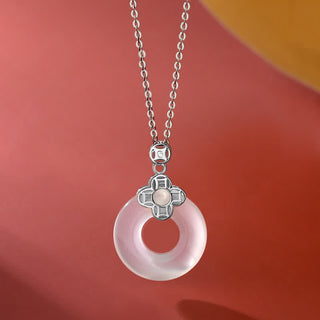 Buddha Gift 925 Sterling Silver Chalcedony Coin Peace Buckle Positive Necklace Pendant