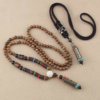 Buddha Gift Tibetan Om Mani Padme Hum Dzi Bead Wenge Wood Necklace Pendant