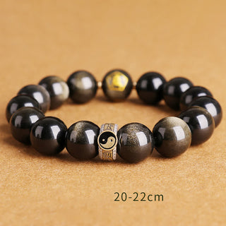 Buddha Gift 925 Sterling Silver Black Obsidian Gold Sheen Obsidian Silver Sheen Obsidian Yin Yang Protection Bracelet
