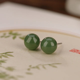 Buddha Gift 925 Sterling Silver Round Cyan Jade Healing Calm Stud Earrings