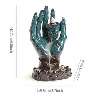 Buddha Gift Halloween Ghost Hand Skull Head Ceramic Peace Healing Incense Burner Decoration